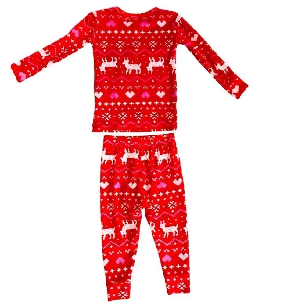 Cat & Jack Toddler Kids Long Sleeve Red Fair Isle Fleece Pajamas. 18 Months.